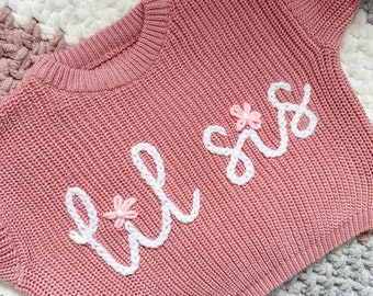 Baby Announcement, Little Sister or Brother Sweaters for Baby and Toddler | Custom Embroidered Designs | Perfect Gift Expecting Parents