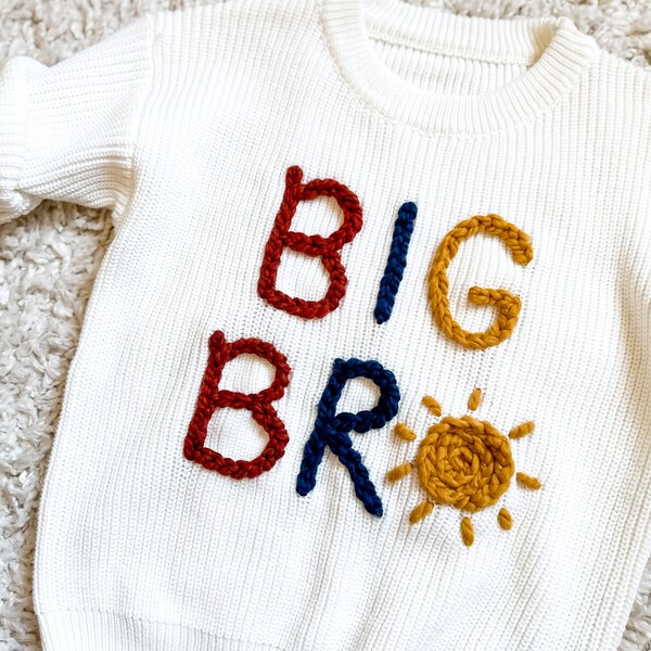 Colorful Baby Announcement, Big Bro, Brother Sweaters for Baby and Toddler | Custom Embroidered Designs | Perfect Gift Expecting Parents