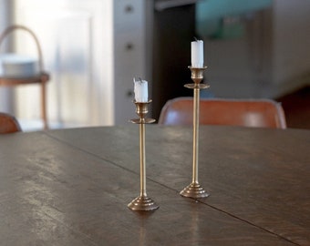 Set of 2 Brass Finish Antique Taper Candle Holders Early 20th Century | Retro Candlestick | Candelabra Christmas decor Holiday Decor
