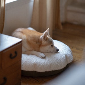 Almohada para perros y gatos hecha a mano con forma de donut para decoración de otoño, bonita y acogedora para amantes de las mascotas, cojín ecléctico para perros, cama para gatos, con inserto, tela suave y esponjosa en color crema