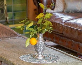 Antique 50s Art Nouveau Silver Plated Ornate Floral Vase, Engraved Vase, Handmade Vintage Vase | Art Nouveau decor | Silver plated | Retro