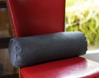 Antique French Silk Bolster Pillow Cover 6x18 |Black with White Dots