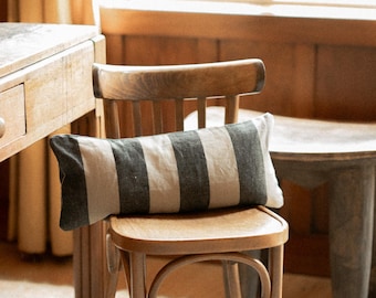 Organic Linen Striped Pillow Cover 10x22 | Handmade Throw Cushion