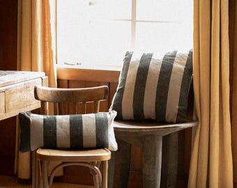 Striped Organic Linen Pillow Cover | Handmade Throw Cushion (22x22)