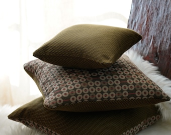 Eclectic Throw Pillow Jacquard in Olive Green Check Pattern | Pillow Cases & Covers