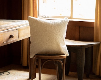 Organic Teddy Pillow Cover | Eclectic White Fluffy Cushion, Olive Green Reverse (22x22)