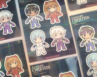 EvangeIion inspired Sticker Sheet | Asuka, Shinji, Rei, Kaoru | holographic stickers
