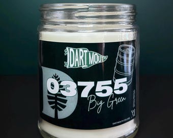 Dartmouth College Soy Candle, College Commitment Bed Party Gift, Big Green Mascot Candle, Holiday & Christmas, Vanilla and Cashmere Scented