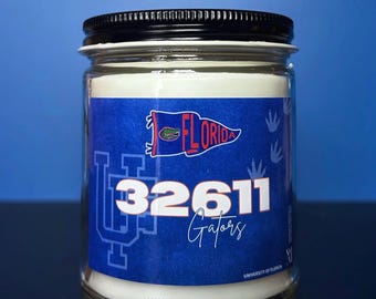 University of Florida Candle, Collegiate Collection, University Candle, Vanilla and Cashmere Scented Soy Wax, UFL Gators ‘32611’