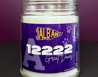 University at Albany Candle, Bed Party College Commitment Gift, University Candle, Great Danes SUNY, Vanilla and Cashmere Scented Soy Wax