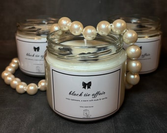 NEW ‘Black Tie Affair’ Vanilla and Cashmere Scented Candle I Coquette Bow Home Decor I LDR Black Bow I Masculine Fragrance, Gifts for Her