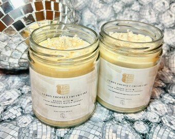 Lemon Coconut Cream Cake Scented Candle | 8.5 oz Soy Wax | Aesthetic Birthday Gifts for Her, Him, Boyfriend, Girlfriend | Worthy Gift Preppy