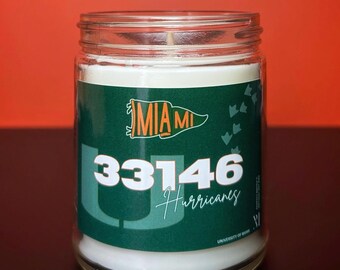 University of Miami, Collegiate Collection, University Candle, College Commitment Gift, Vanilla and Cashmere Scented Soy Wax, UM Hurricanes