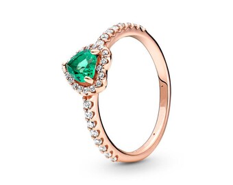 Pandora ALE Sparkle Green Rose Gold Heart Ring