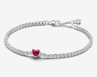 Pandora  Red Sparkling Heart Tennis Silver Bracelet 925