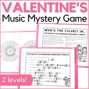 Valentine&#39;s Day Music Mystery Activity - Printable Music Game for Middle School Music Class, Band, February Piano Lessons or Homeschool
