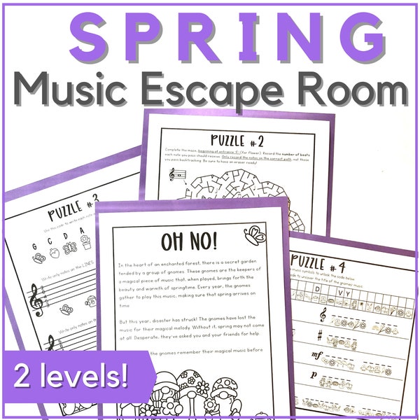 Spring Music Escape Room Game - Printable Activity for Music Class, Homeschool, or Piano Lessons in March, April, Easter, or Springtime