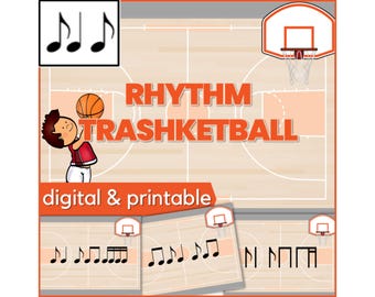 Rhythm Trashketball Music Basketball Game for Syncopation  - Fun Review Activity for Music Class or Piano Lessons