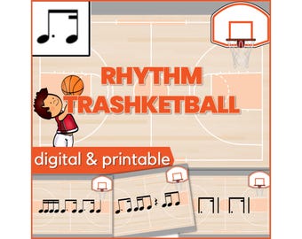 Rhythmus Trashketball Musik Basketball Spiel für punktierte Achtel, Sechzehntelnote (Tim-ka) - Lustige Aktivität für Musik- oder Klavierunterricht