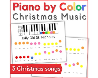 Weihnachtsfarben Klavier Noten - Einfaches Klavier durch Farbmusik für Vorschulklavier oder junge Anfänger, Weihnachtslieder Klavier