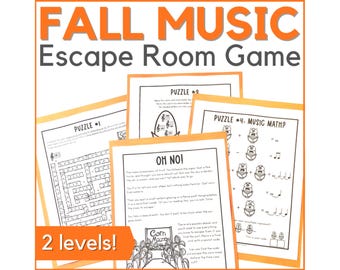 Herfstmuziek Escape Room-activiteit: afdrukbaar herfstmuziekspel voor muziekles, muzieklessen of herfstpianolessen