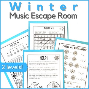 Winter Music Escape Room - printable music game for kids music class, piano lessons, or homeschool music activities