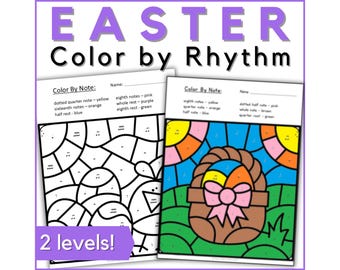 Ostern Musik Arbeitsblätter - Farbe nach Rhythmus Musik Malseiten Aktivität für Ostern Musikklasse, Klavierunterricht, Band oder Homeschool