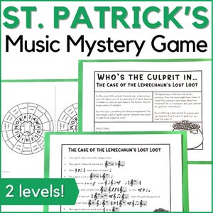 St. Patrick&#39;s Day Music Mystery Game - Printable Music Activity for Middle School Music Class, Band, March Piano Lessons or Homeschool