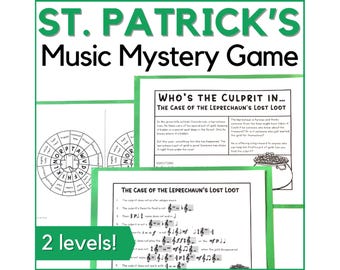 St. Patrick's Day Music Mystery Game - Printable Music Activity for Middle School Music Class, Band, March Piano Lessons or Homeschool