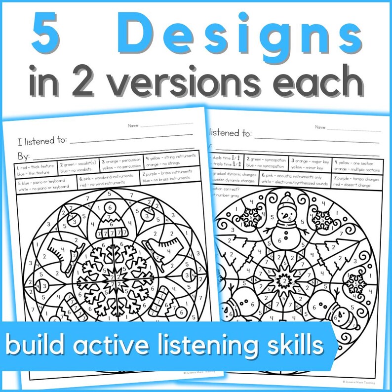 Winter Color by Music Listening Glyph Worksheets - Music Appreciation ...