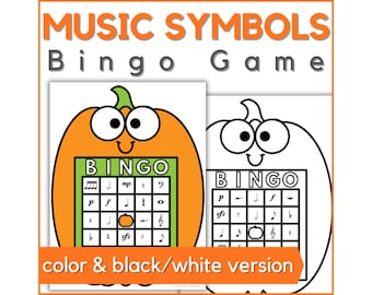 Fall Music Bingo Game Cards- Printable Music Symbols Bingo Activity for Fall or Halloween Music Lessons, Band, Choir, or Piano Lessons