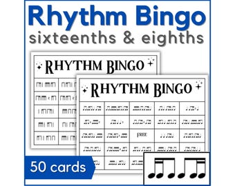 Music Rhythm Bingo Cards for ti-tika, tika-ti, Sixteenth & Eighth Note Groupings - Printable Music Game for Music Class or Piano Lessons