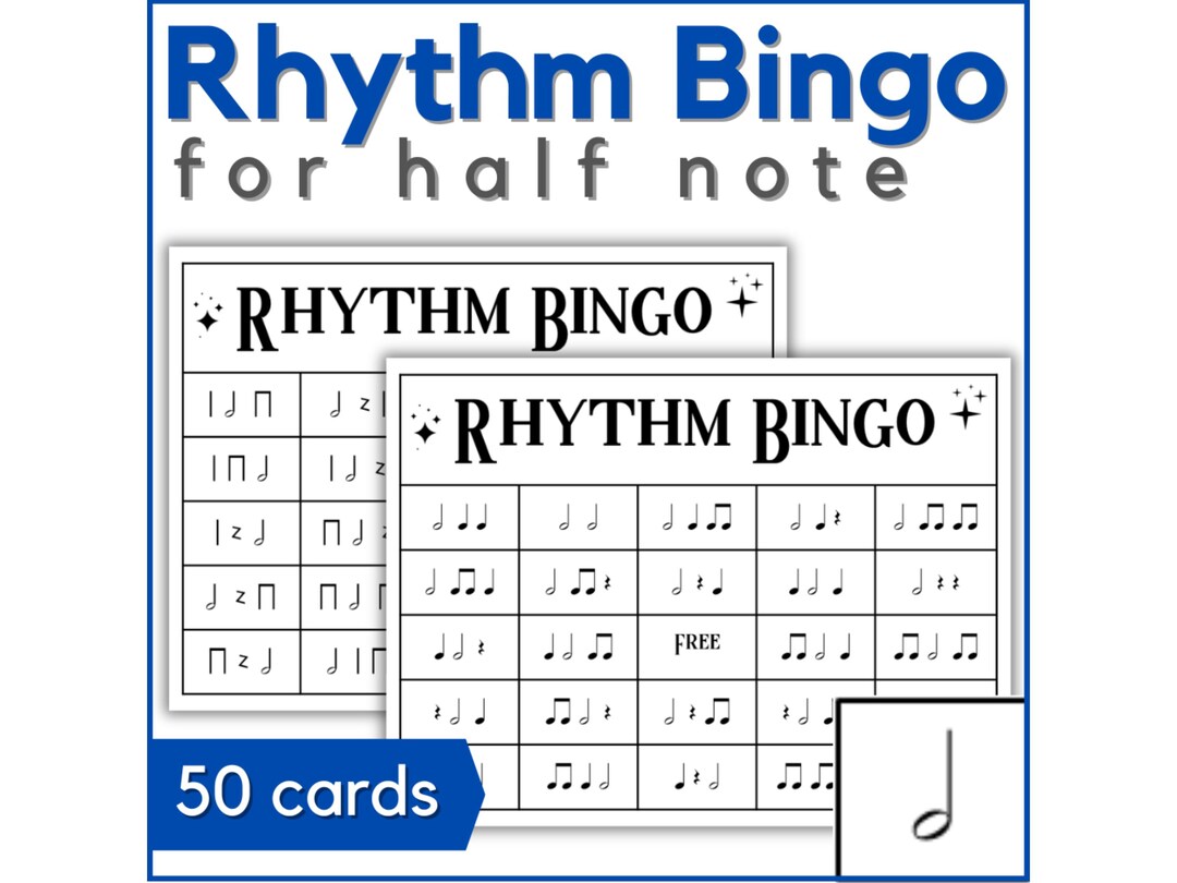 Music Rhythm Bingo Game for Half Note - Printable Music Bingo Cards for ...