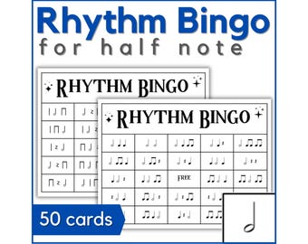 Music Rhythm Bingo Game for Half Note - Printable Music Bingo Cards for Elementary Music Class, Band, or Piano Lessons