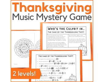 Thanksgiving Music Mystery Game - Printable Music Lesson Activity for Middle School Music Class, Band, Choir, or Piano