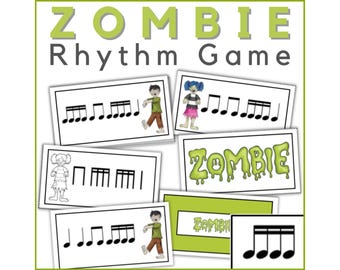 Rhythm Card Game for Sixteenth Notes (Semiquavers or tika-tika)  - Halloween Music Activity for Elementary Music Class or Piano Lessons