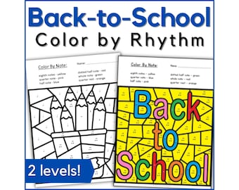 Back to School Musik Arbeitsblätter - Farbe nach Rhythmus Musik Ausmalseiten Aktivität für die Grundmusikklasse, den Klavierunterricht oder die Band