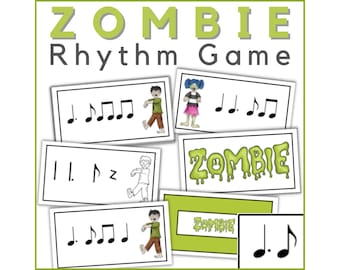 Ritmekaartspel voor gestippelde kwartnoot (gestippelde kruis) - Halloween-muziekcentra-activiteit voor lessen basismuziek of pianolessen