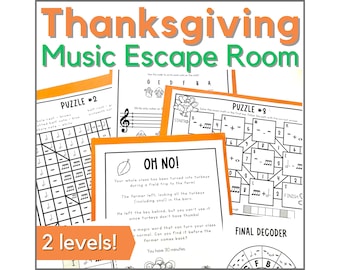 Thanksgiving Music Escape Room Game - druckbare Musikaktivität für den Herbstmusikunterricht oder den Klavierunterricht im November