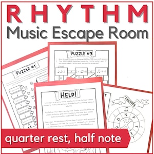 Music Rhythm Escape Room Activity - Printable Game for Music Class, Piano Studio Lessons, Camp, or Homeschool - Quarter Rest, Half Note