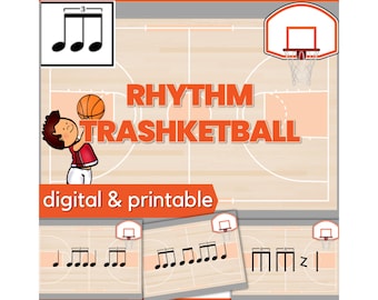 Gra rytmiczna „Trashketball” dla trójki dzieci – zabawna aktywność powtórkowa na zajęcia muzyczne lub lekcje gry na pianinie