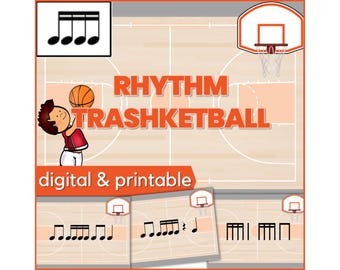 Rhythm Trashketball Music Basketball Game for Sixteenth Notes (Semiquavers)  - Fun Review Activity for Music Class or Piano Lessons