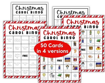 Christian Christmas Carols Bingo Game - Printable Religious Christmas Music Activity with a linked playlist