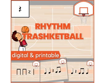 Rhythm Trashketball Music Basketball Game for Quarter Rest, Quarter Note and Eighth Notes  - Fun Activity for Music Class or Piano Lessons