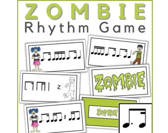 Ritmekaartspel voor gestippelde achtste zestiende noot (Tim-ka) - Halloween-muziekcentra-activiteit voor muzieklessen, piano of band