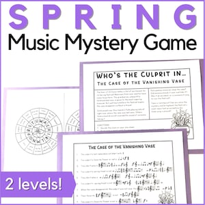 Spring Music Mystery Game - Printable Spring Music Activity for Middle School Music Class, Band, Spring Piano Lessons or Music Studios