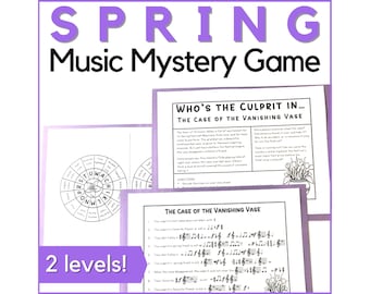 Spring Music Mystery Game - Printable Spring Music Activity for Middle School Music Class, Band, Spring Piano Lessons or Music Studios