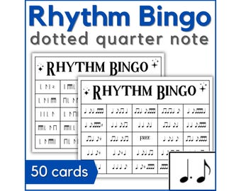Music Rhythm Bingo Game for Dotted Quarter Note - Printable Music Bingo Cards for Music Class. Band, or Piano Lessons