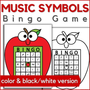Music Bingo Game Cards- Printable Music Symbols Bingo Activity for Music Lessons, Band, or Piano Class