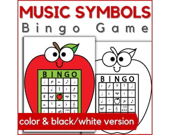 Music Bingo Game Cards- Printable Music Symbols Bingo Activity for Music Lessons, Band, or Piano Class